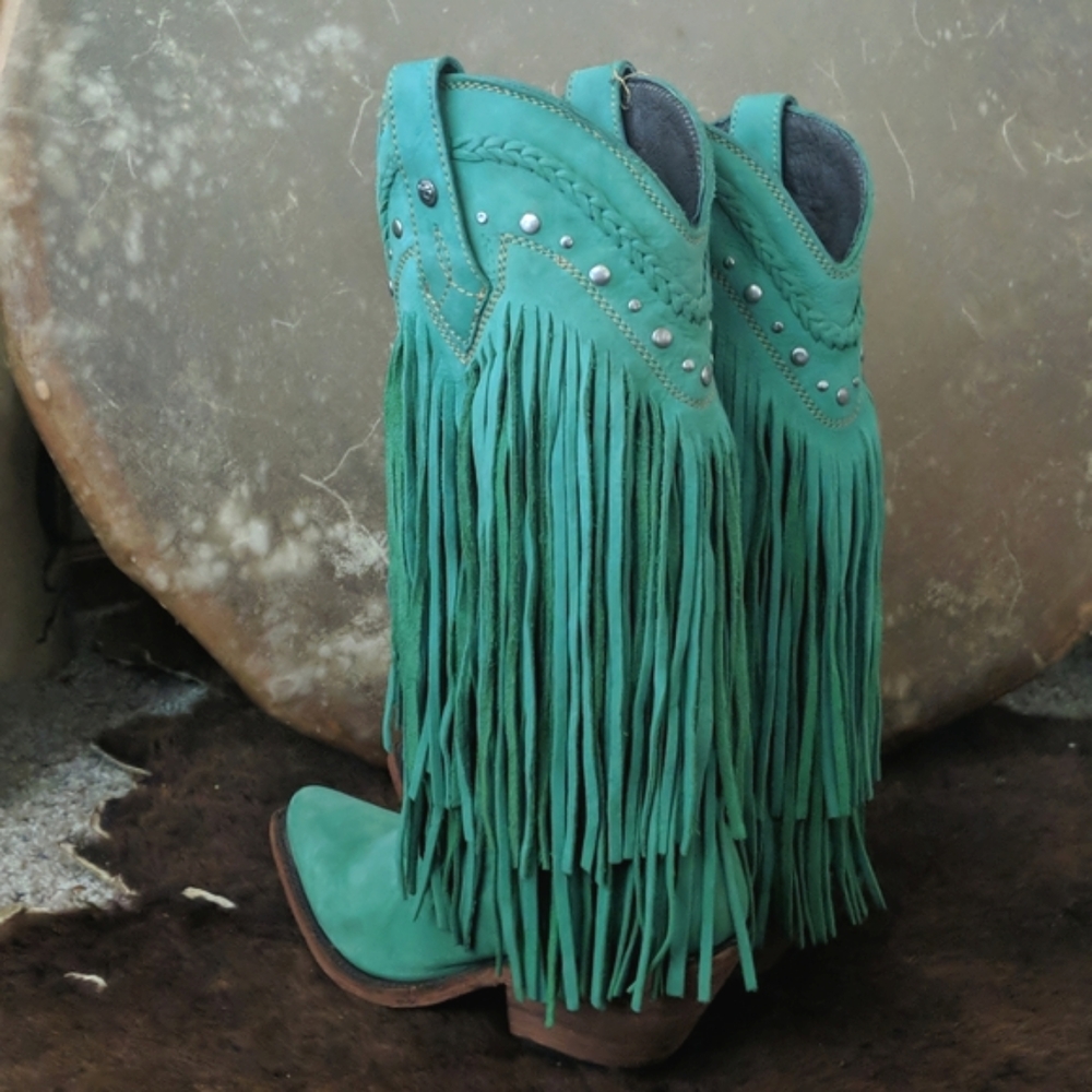 LIBERTY BLACK Vegas Turquesa LB71124 fringed cowgirl western boots sz 6.5 EUC - Picture 4 of 16